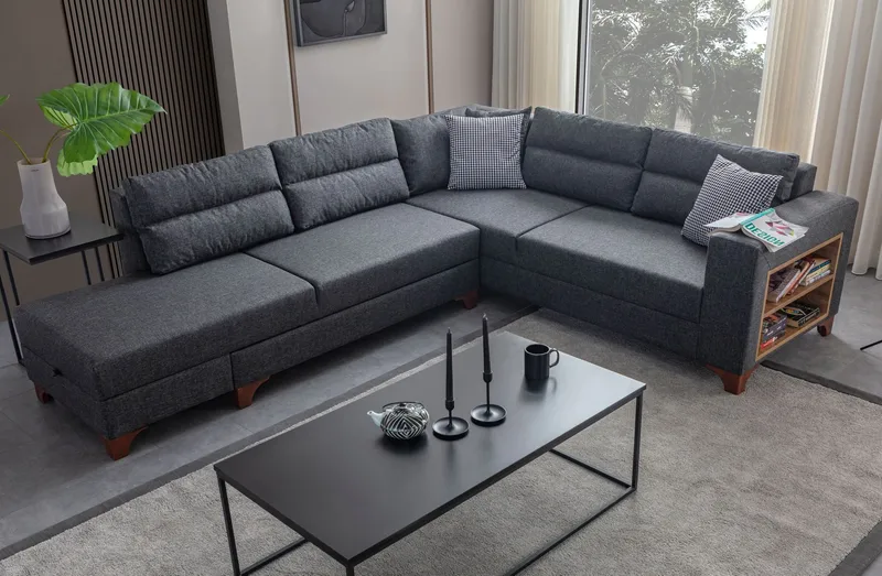 Bervik Hörnsoffa 230x90x150 cm - Antracit - Möbler - Soffa - Bäddsoffa - Bäddsoffa längsbäddad