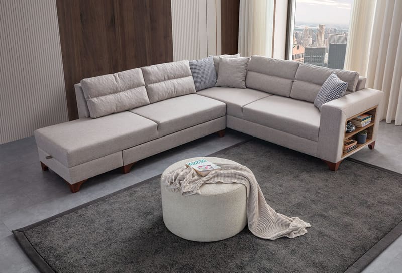 Bervik Hörnsoffa 230x90x150 cm - Kräm - Möbler - Soffa - Bäddsoffa - Hörnbäddsoffa
