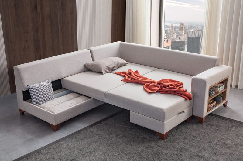 Bervik Hörnsoffa 230x90x150 cm - Kräm - Möbler - Soffa - Bäddsoffa - Hörnbäddsoffa
