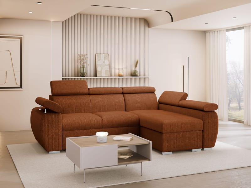 Binche 3-sits Bäddsoffa divan höger med förvaring - brun - Möbler - Soffa - Bäddsoffa - Hörnbäddsoffa