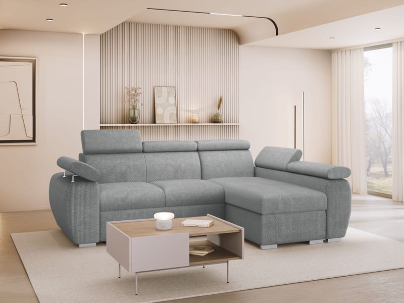 Binche 3-sits Bäddsoffa divan höger med förvaring - grå - Möbler - Soffa - Bäddsoffa - Bäddsoffa längsbäddad