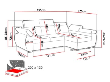 Binche 3-sits Bäddsoffa divan höger med förvaring - grå - Möbler - Soffa - Bäddsoffa - Bäddsoffa längsbäddad