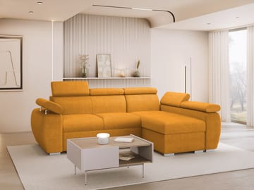 Binche 3-sits Bäddsoffa divan höger med förvaring - gul - Möbler - Soffa - Bäddsoffa - Bäddsoffa längsbäddad