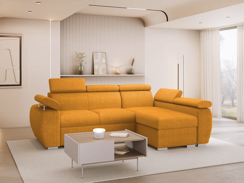 Binche 3-sits Bäddsoffa divan höger med förvaring - gul - Möbler - Soffa - Bäddsoffa - Bäddsoffa längsbäddad