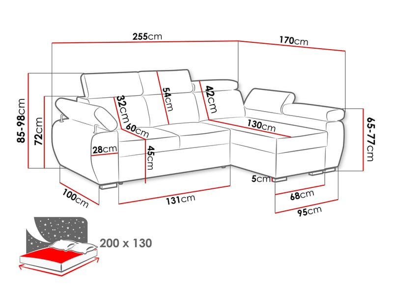 Binche 3-sits Bäddsoffa divan höger med förvaring - gul - Möbler - Soffa - Bäddsoffa - Bäddsoffa längsbäddad