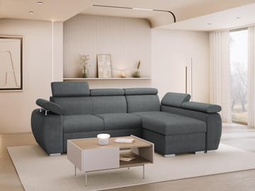 Binche 3-sits Bäddsoffa divan höger med förvaring - Mörkgrå - Möbler - Soffa - Bäddsoffa - Hörnbäddsoffa