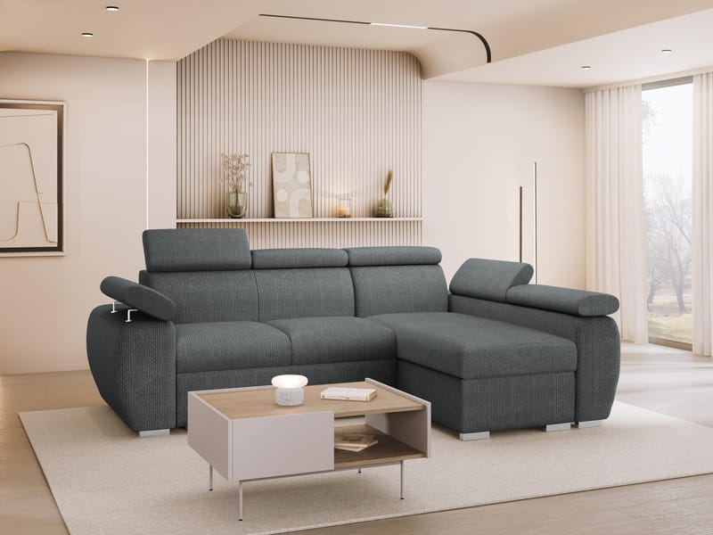 Binche 3-sits Bäddsoffa divan höger med förvaring - Mörkgrå - Möbler - Soffa - Bäddsoffa - Hörnbäddsoffa