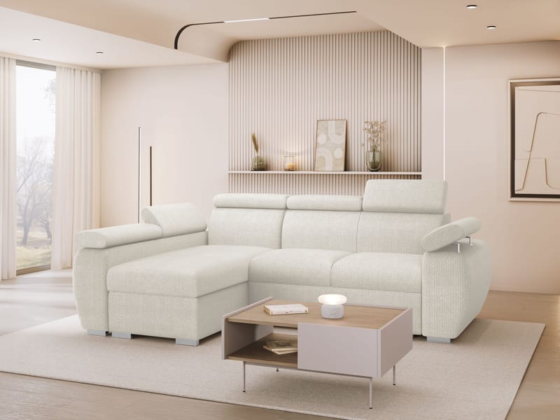Binche 3-sits Bäddsoffa divan vänster med förvaring - beige - Möbler - Soffa - Bäddsoffa - Hörnbäddsoffa