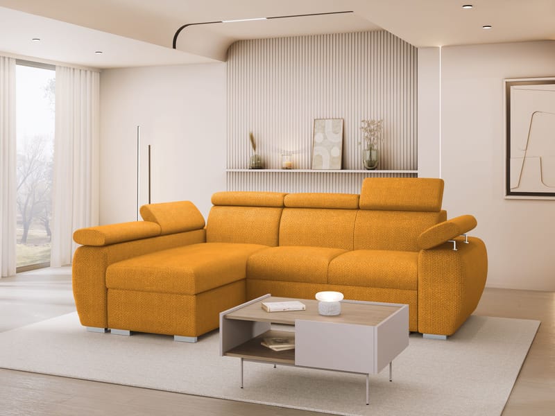 Binche 3-sits Bäddsoffa divan vänster med förvaring - gul - Möbler - Soffa - Bäddsoffa - Hörnbäddsoffa