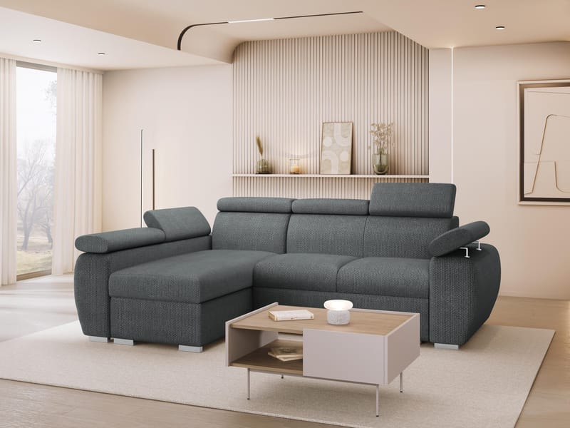 Binche 3-sits Bäddsoffa divan vänster med förvaring - Mörkgrå - Möbler - Soffa - Bäddsoffa - Bäddsoffa längsbäddad