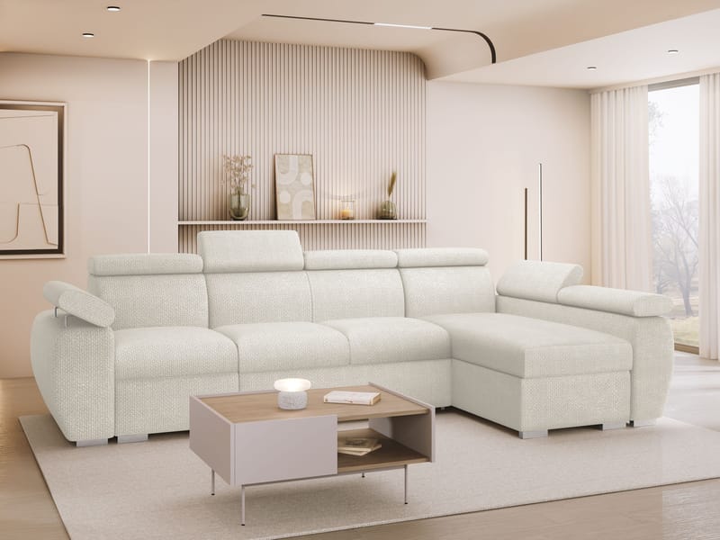 Binche 4-sits Bäddsoffa divan höger med förvaring - Beige - Möbler - Soffa - Bäddsoffa - Hörnbäddsoffa