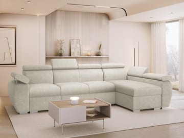 Binche 4-sits Bäddsoffa divan höger med förvaring - Beige - Möbler - Soffa - Bäddsoffa - Hörnbäddsoffa