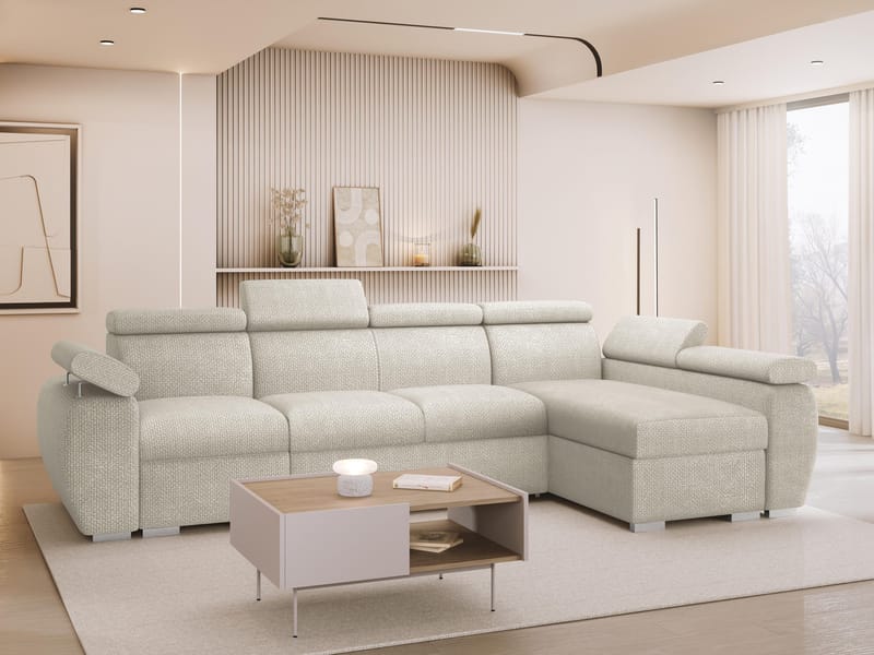 Binche 4-sits Bäddsoffa divan höger med förvaring - Beige - Möbler - Soffa - Bäddsoffa - Hörnbäddsoffa