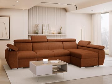 Binche 4-sits Bäddsoffa divan höger med förvaring - Brun - Möbler - Soffa - Bäddsoffa - Bäddsoffa divan