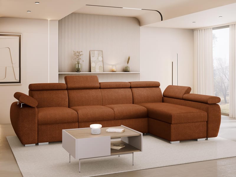 Binche 4-sits Bäddsoffa divan höger med förvaring - Brun - Möbler - Soffa - Bäddsoffa - Bäddsoffa divan