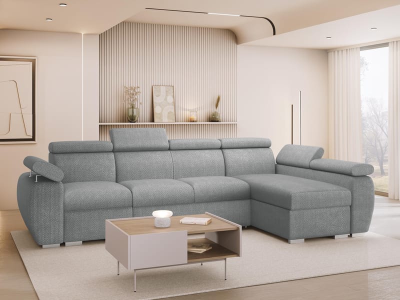 Binche 4-sits Bäddsoffa divan höger med förvaring - grå - Möbler - Soffa - Bäddsoffa - Bäddsoffa divan