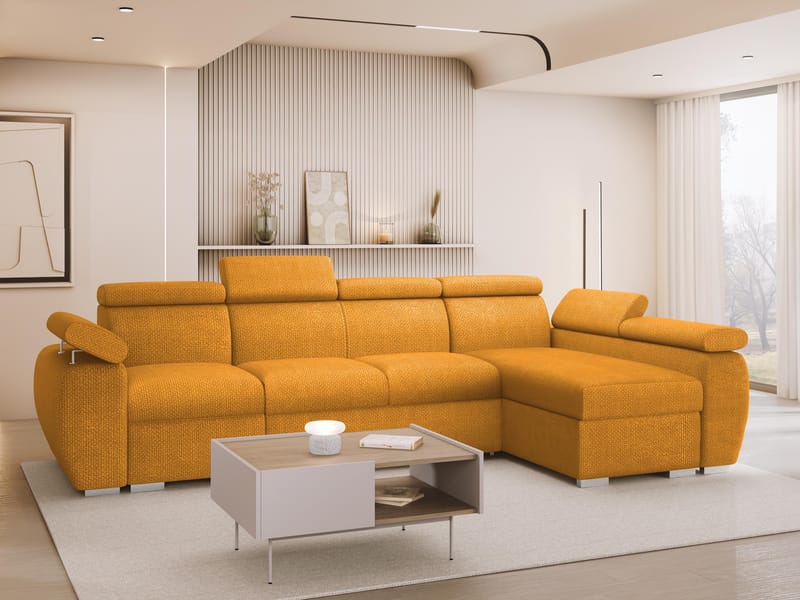 Binche 4-sits Bäddsoffa divan höger med förvaring - Gul - Möbler - Soffa - Bäddsoffa - Hörnbäddsoffa