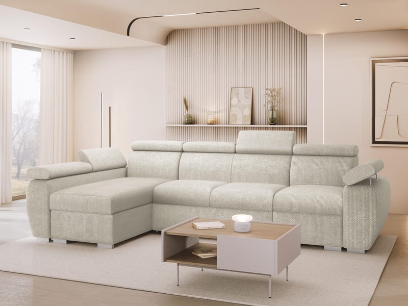 Binche 4-sits Bäddsoffa divan vänster med förvaring - beige - Möbler - Soffa - Bäddsoffa - Bäddsoffa divan