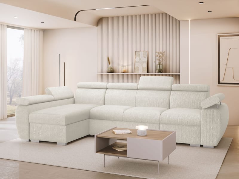 Binche 4-sits Bäddsoffa divan vänster med förvaring - beige - Möbler - Soffa - Bäddsoffa - Hörnbäddsoffa