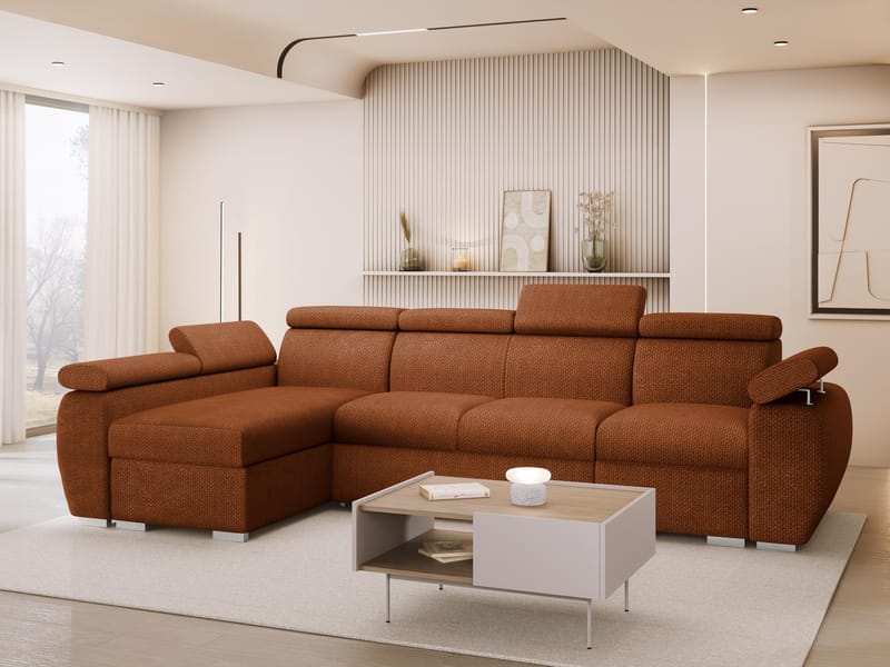Binche 4-sits Bäddsoffa divan vänster med förvaring - brun - Möbler - Soffa - Bäddsoffa - B äddsoffa divan