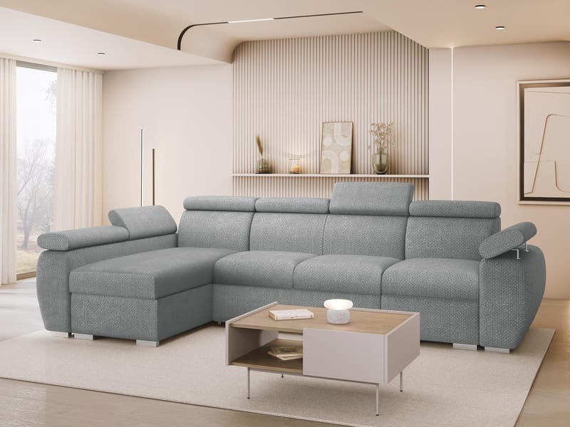 Binche 4-sits Bäddsoffa divan vänster med förvaring - grå - Möbler - Soffa - Bäddsoffa - Hörnbäddsoffa