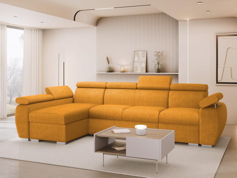Binche 4-sits Bäddsoffa divan vänster med förvaring - gul - Möbler - Soffa - Bäddsoffa - Bäddsoffa divan