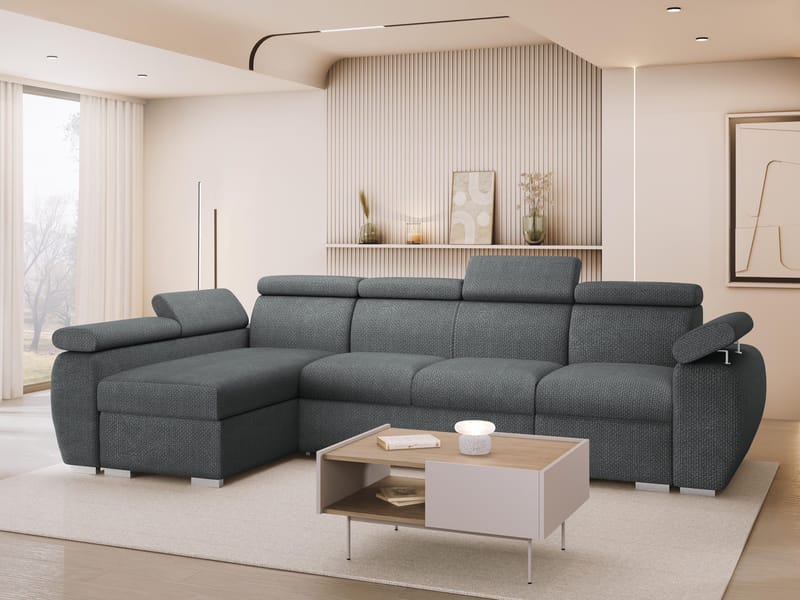 Binche 4-sits Bäddsoffa divan vänster med förvaring - mörkgrå - Möbler - Soffa - Bäddsoffa - Hörnbäddsoffa