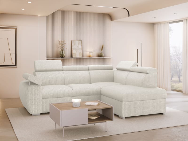 Binche 4-sits Bäddsoffa schäslong höger med förvaring - beige - Möbler - Soffa - Bäddsoffa - Hörnbäddsoffa