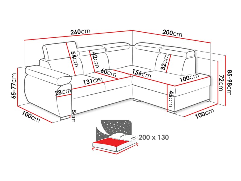 Binche 4-sits Bäddsoffa schäslong höger med förvaring - beige - Möbler - Soffa - Bäddsoffa - Hörnbäddsoffa