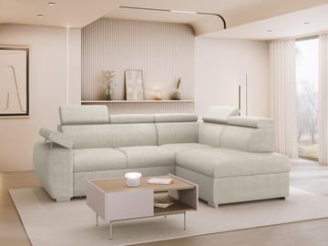 Binche 4-sits Bäddsoffa schäslong höger med förvaring - beige - Möbler - Soffa - Bäddsoffa - Hörnbäddsoffa