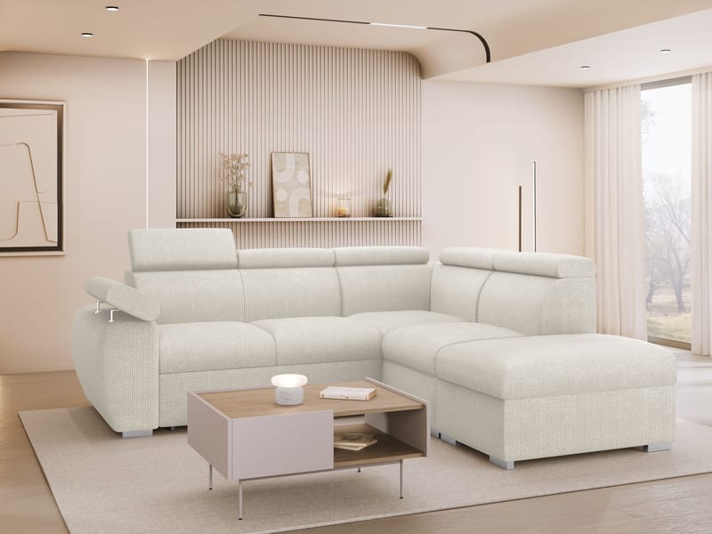 Binche 4-sits Bäddsoffa schäslong höger med förvaring - Beige - Möbler - Soffa - Bäddsoffa - Hörnbäddsoffa