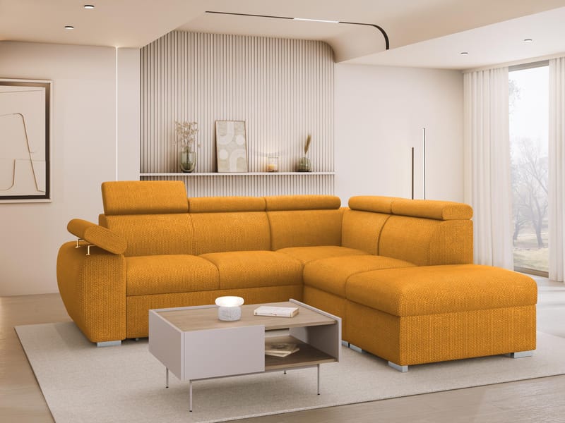Binche 4-sits Bäddsoffa schäslong höger med förvaring - Gul - Möbler - Soffa - Bäddsoffa - Hörnbäddsoffa