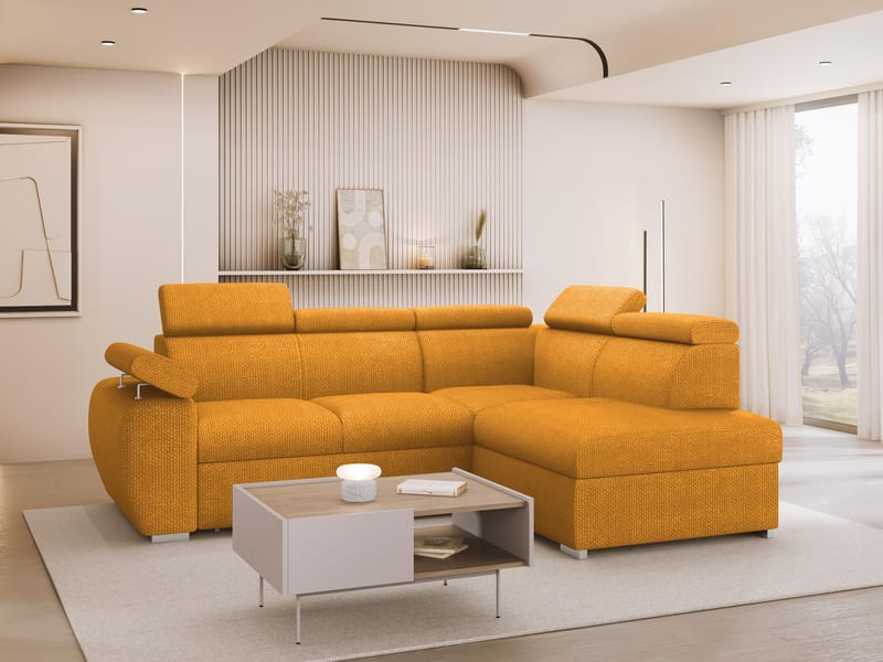 Binche 4-sits Bäddsoffa schäslong höger med förvaring - gul - Möbler - Soffa - Bäddsoffa - Hörnbäddsoffa