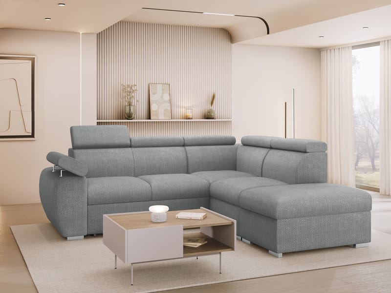 Binche 4-sits Bäddsoffa schäslong höger med förvaring - Ljusgrå - Möbler - Soffa - Bäddsoffa - Hörnbäddsoffa