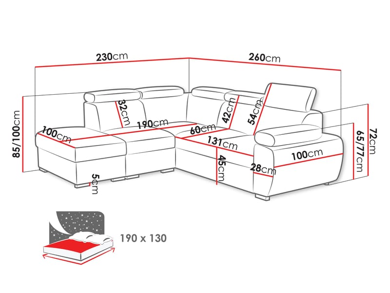Binche 4-sits Bäddsoffa schäslong höger med förvaring - Mörkgrå - Möbler - Soffa - Bäddsoffa - Hörnbäddsoffa