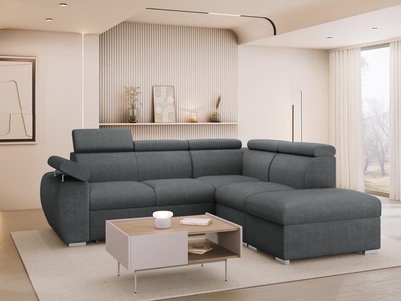 Binche 4-sits Bäddsoffa schäslong höger med förvaring - Mörkgrå - Möbler - Soffa - Bäddsoffa - Hörnbäddsoffa