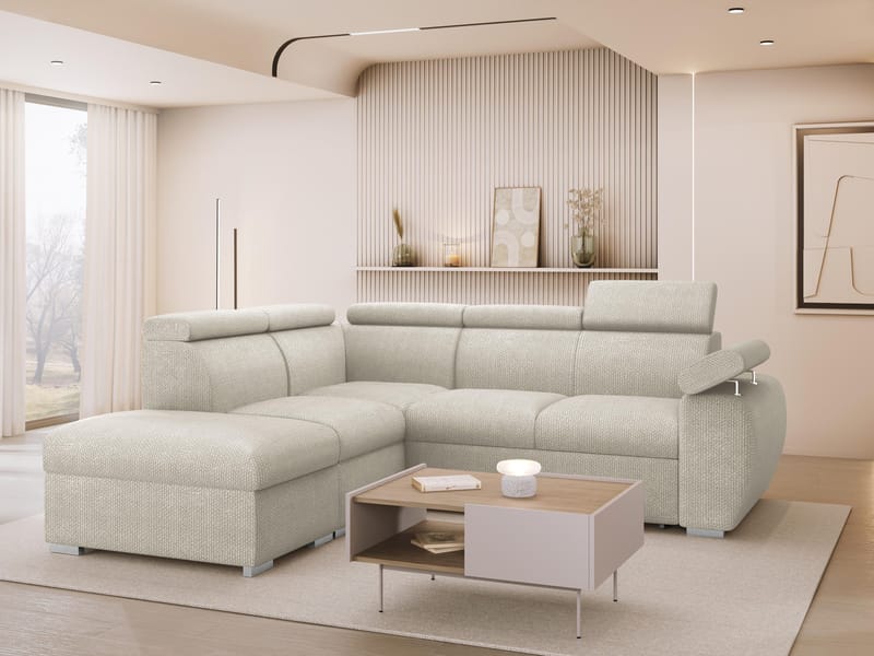 Binche 4-sits Bäddsoffa schäslong vänster med förvaring - Beige - Möbler - Soffa - Bäddsoffa - Hörnbäddsoffa