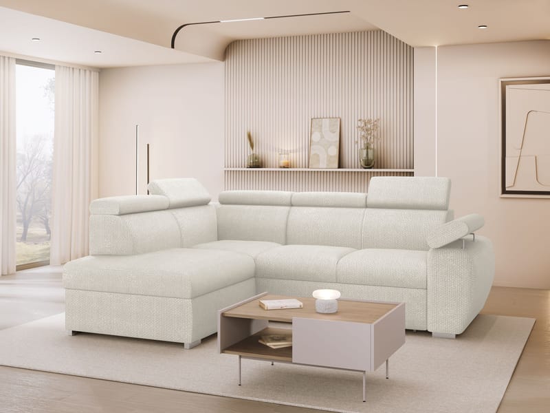 Binche 4-sits Bäddsoffa schäslong vänster med förvaring - Beige - Möbler - Soffa - Bäddsoffa - Hörnbäddsoffa