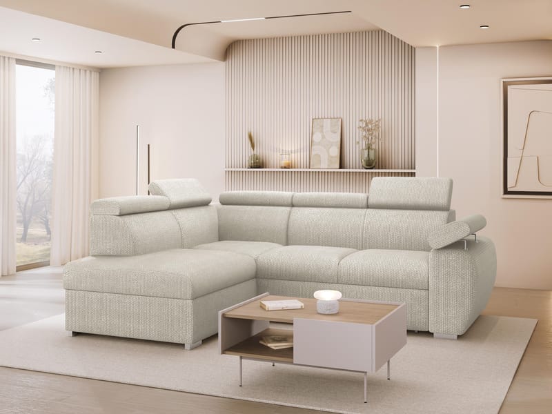 Binche 4-sits Bäddsoffa schäslong vänster med förvaring - beige - Möbler - Soffa - Bäddsoffa - Hörnbäddsoffa