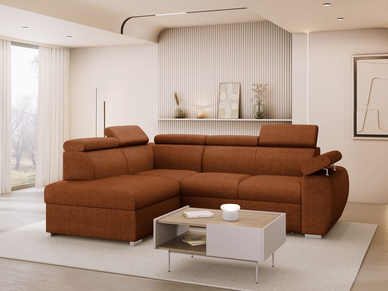 Binche 4-sits Bäddsoffa schäslong vänster med förvaring - Brun - Möbler - Soffa - Bäddsoffa - Hörnbäddsoffa