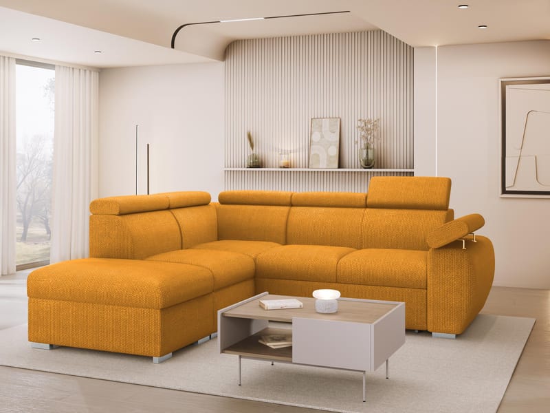 Binche 4-sits Bäddsoffa schäslong vänster med förvaring - Gul - Möbler - Soffa - Bäddsoffa - Hörnbäddsoffa