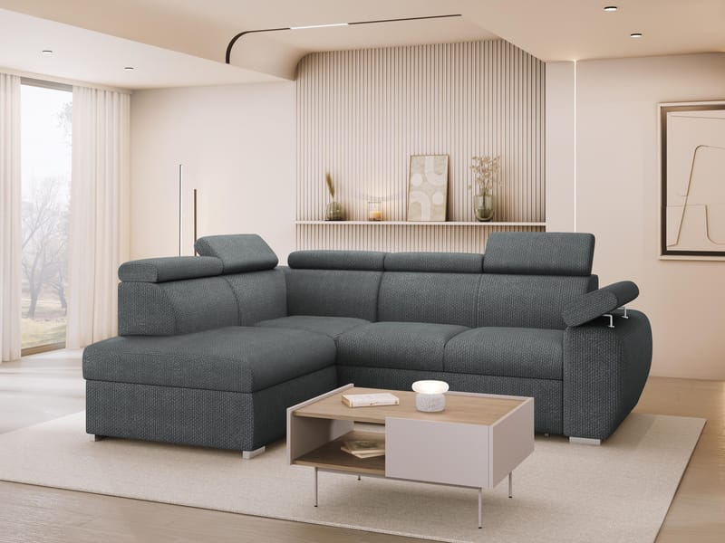 Binche 4-sits Bäddsoffa schäslong vänster med förvaring - Mörkgrå - Möbler - Soffa - Bäddsoffa - Hörnbäddsoffa