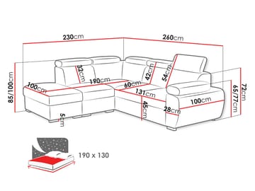 Binche 4-sits Bäddsoffa schäslong vänster med förvaring - mörkgrå - Möbler - Soffa - Bäddsoffa - Hörnbäddsoffa