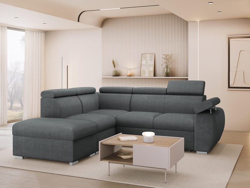 Binche 4-sits Bäddsoffa schäslong vänster med förvaring - mörkgrå - Möbler - Soffa - Bäddsoffa - Hörnbäddsoffa