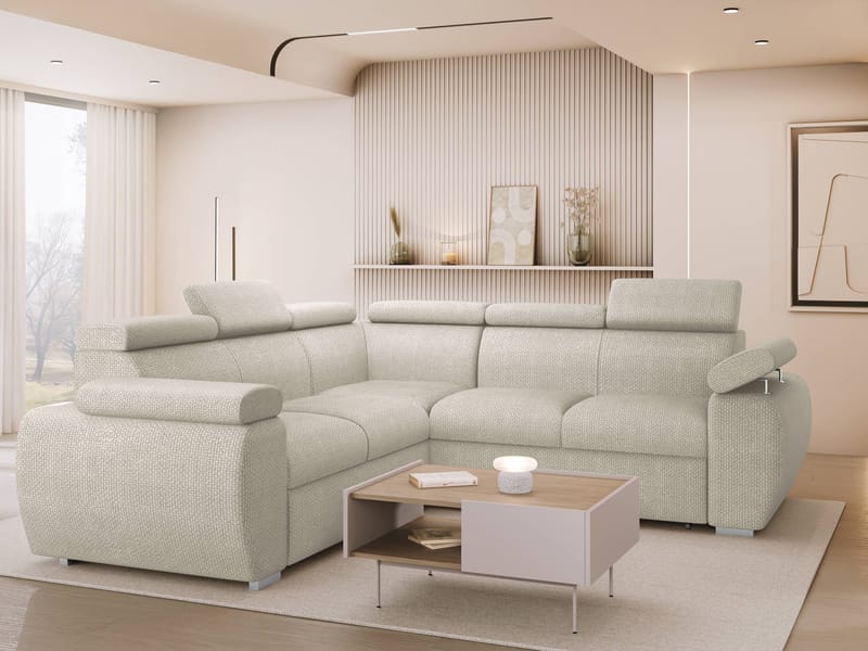 Binche 5-sits Bäddsoffa hörn med förvaring - Beige - Möbler - Soffa - Bäddsoffa - Hörnbäddsoffa