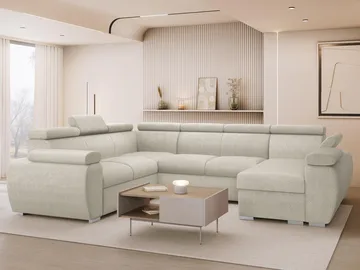 Binche 6-sits Bäddsoffa hörn med divan höger och förvaring - beige - Möbler - Soffa - Bäddsoffa - Hörnbäddsoffa