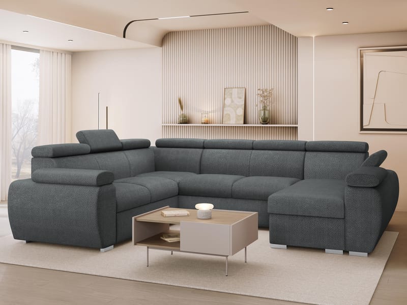 Binche 6-sits Bäddsoffa hörn med divan höger och förvaring - Mörkgrå - Möbler - Soffa - Bäddsoffa - Hörnbäddsoffa