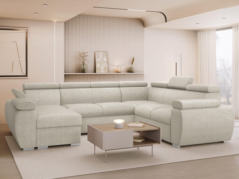 Binche 6-sits Bäddsoffa hörn med divan vänster och förvaring - beige - Möbler - Soffa - Bäddsoffa - Hörnbäddsoffa