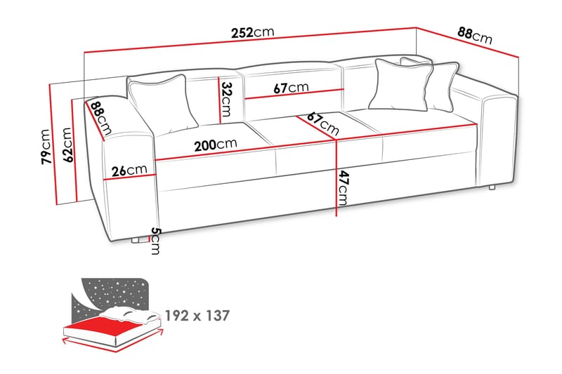 Bizantine Bäddsoffa 3-sits - Rosa - Möbler - Soffa - Bäddsoffa - 3 sits bäddsoffa