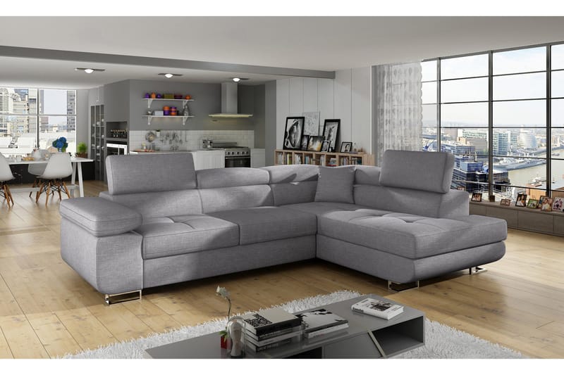 Bobis 4-sits Bäddsoffa m. Schäslong - Ljusgrå - Möbler - Soffa - Bäddsoffa - Bäddsoffa längsbäddad